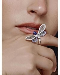 Jewels Aficionado - 18Kt Witgouden Ring Met Diamant En Saffier - Lyst