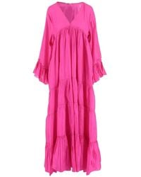 Péro - Vestido De Seda Con Volantes Y Cuello En V - Lyst