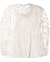 Chloé Blouse en tulle à broderies - Blanc