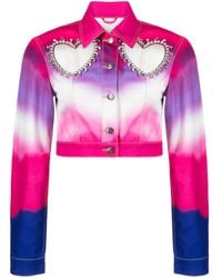 Area - Heart Cut-Out Cropped Denim Jacket - Lyst