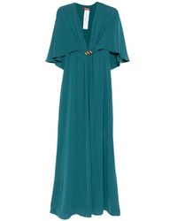 Max Mara - Vestido Largo Con Efecto Capa Y Detalle Dorado - Lyst