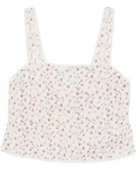 Posse - Charlotte Floral-Print Lace-Trim Cotton Tank Top - Lyst