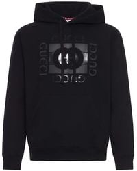 Gucci Interlocking Gg Logo Printed Hoodie in Black for Men | Lyst