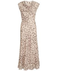Brunello Cucinelli - Lynx Print Silk Pongee Draped Dress With Monili - Lyst