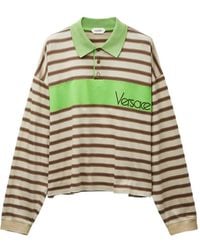 Versace - Gestreept Katoenen Poloshirt Met Geborduurd Logo - Lyst