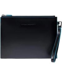 Piquadro - Logo-Plaque Leather Clutch Bag - Lyst