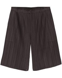 Pleats Please Issey Miyake - Brown Pleated Knee-length Shorts - Lyst