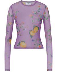 Moschino - T-Shirt A Fiori Con Maniche Lunghe - Lyst