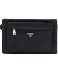 Prada Clutch mit Logo-Schild - Schwarz