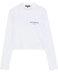 Balmain - Cropped T-Shirt Met Logoprint - Lyst