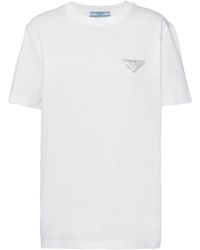 Prada - T-shirt Verfraaid Met Kristallen - Lyst