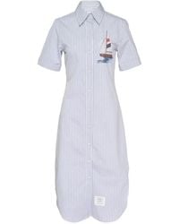 Thom Browne - Vestido Camisero Corto Con Bordado A Rayas - Lyst