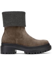 Brunello Cucinelli - Monili-Trim Block-Heel Ankle Boots - Lyst