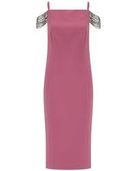 Pinko - Midi-Jurk Verfraaid Met Ketting En Open Schouders - Lyst
