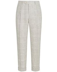 Brunello Cucinelli - Linen Prince Of Wales Trousers With Pleat - Lyst