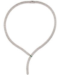 Officina Bernardi - 18kt White Gold Enigma Y Emerald And Diamond Necklace - Lyst