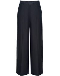 12 STOREEZ - Stripe-detail Linen Wide-leg Trousers - Lyst