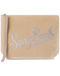 MC2 Saint Barth - Aline Velvet-Effect Scuba Pouch With Rhinestone Logo - Lyst