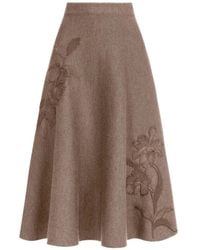 Oscar de la Renta - Hibiscus-Embroidered Knit Skirt - Lyst