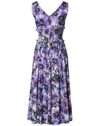 Dolce & Gabbana - Anemone-Print Pleated Midi Dress - Lyst