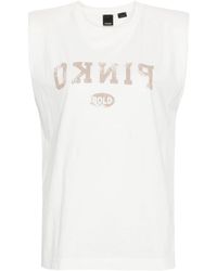 Pinko - T-Shirt mit Logo-Print und Schulterpolstern - Lyst