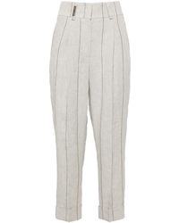Peserico - Pinstriped Linen Cropped Trousers - Lyst