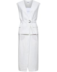 Brunello Cucinelli - V-Neck Belted Midi Dress - Lyst