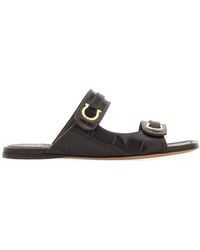 Ferragamo - Gancini-Plaque Leather Slides - Lyst