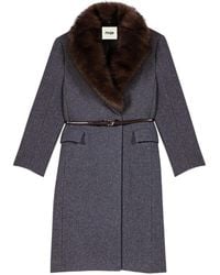 Maje - Belted Faux-Fur Collar Wool Coat - Lyst