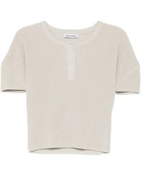 Low Classic - Puff-Sleeve Henley-Neck Knitted Top - Lyst