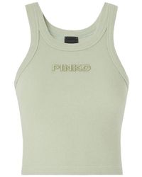 Pinko - Logo-Detail Ribbed Cropped Cotton Tank Top - Lyst