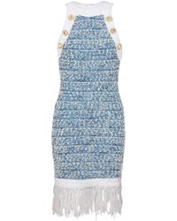 Balmain - Vestido corto de tweed con flecos - Lyst