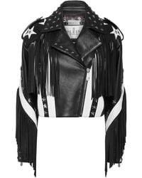 Philipp Plein - Moon Biker Leather With Fringes Jacket - Lyst