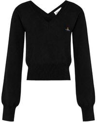 Vivienne Westwood - Orb-Embroidered V-Neck Sweater - Lyst