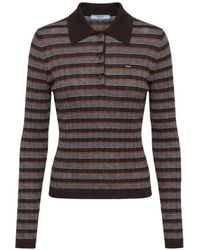 Prada - Long-Sleeved Striped Polo Shirt - Lyst