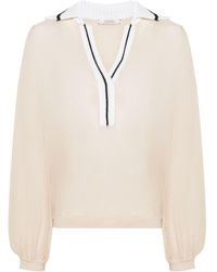 Dorothee Schumacher - Contrasting Collar Semi-sheer Knitted Blouse - Lyst