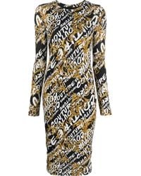 Versace Jeans Couture - Logo Brush Long-sleeve Midi-dress - Lyst