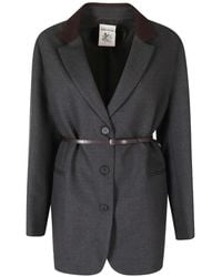 Semicouture - Blazer Ceinturé À Col Contrastant - Lyst