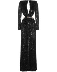 Elisabetta Franchi - V-Neck Belt Maxi Dresses - Lyst