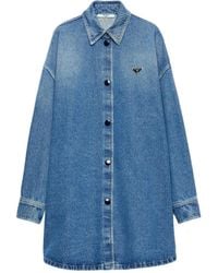 Prada - Triangle-Logo Long Denim Shirt - Lyst