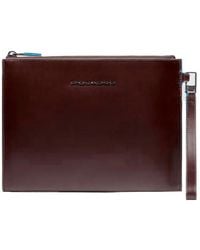 Piquadro - Logo-Plaque Leather Clutch Bag - Lyst