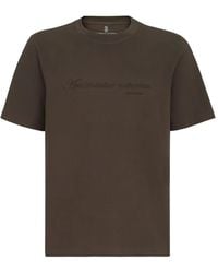 Brunello Cucinelli - Cotton-Jersey Crew-Neck T-Shirt With Embroidery And Print - Lyst