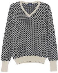 Drumohr - Trui Met Geometrisch Patroon En V-Hals - Lyst