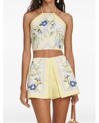 Self-Portrait - Linen Mini Shorts With Back Zip Closure - Lyst