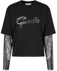 Gaelle Paris - Lace-Panel Logo-Patch T-Shirt - Lyst