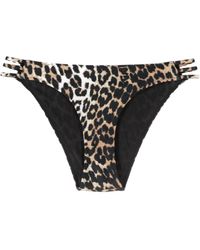 Ganni - Leopard-print Cut-out Bikini Bottoms - Lyst