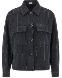 Brunello Cucinelli - Gestreepte Blouse Met Pailletten - Lyst