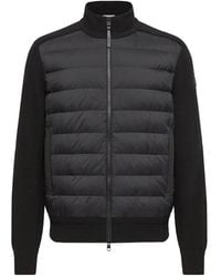 Moncler - Quilted Leather-Trim Cardigan - Lyst