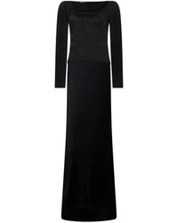 Alberta Ferretti - Lace-Insert Long-Sleeve Maxi Dress - Lyst