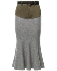 Self-Portrait - Gebreide Denim Midi-Rok Met Detail - Lyst